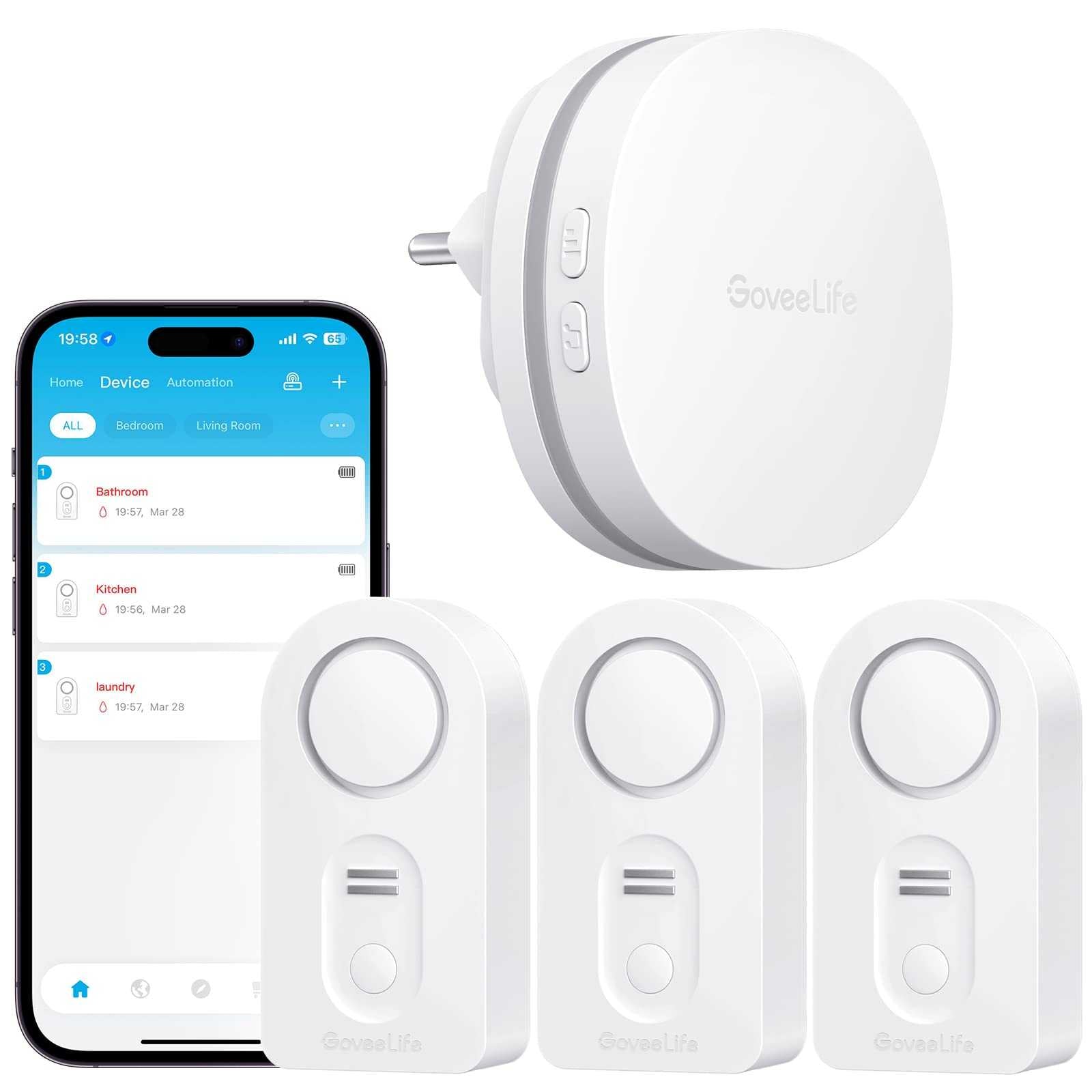 Govee Life Smart Wassermelder WLAN - 3er Set mit Gateway für zuverlässige Leckerkennung Mesch Shop Govee Life Smart Wassermelder WLAN - 3er Set mit Gateway für zuverlässige Leckerkennung Mesch Shop